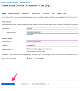 Creating CosmosDB.